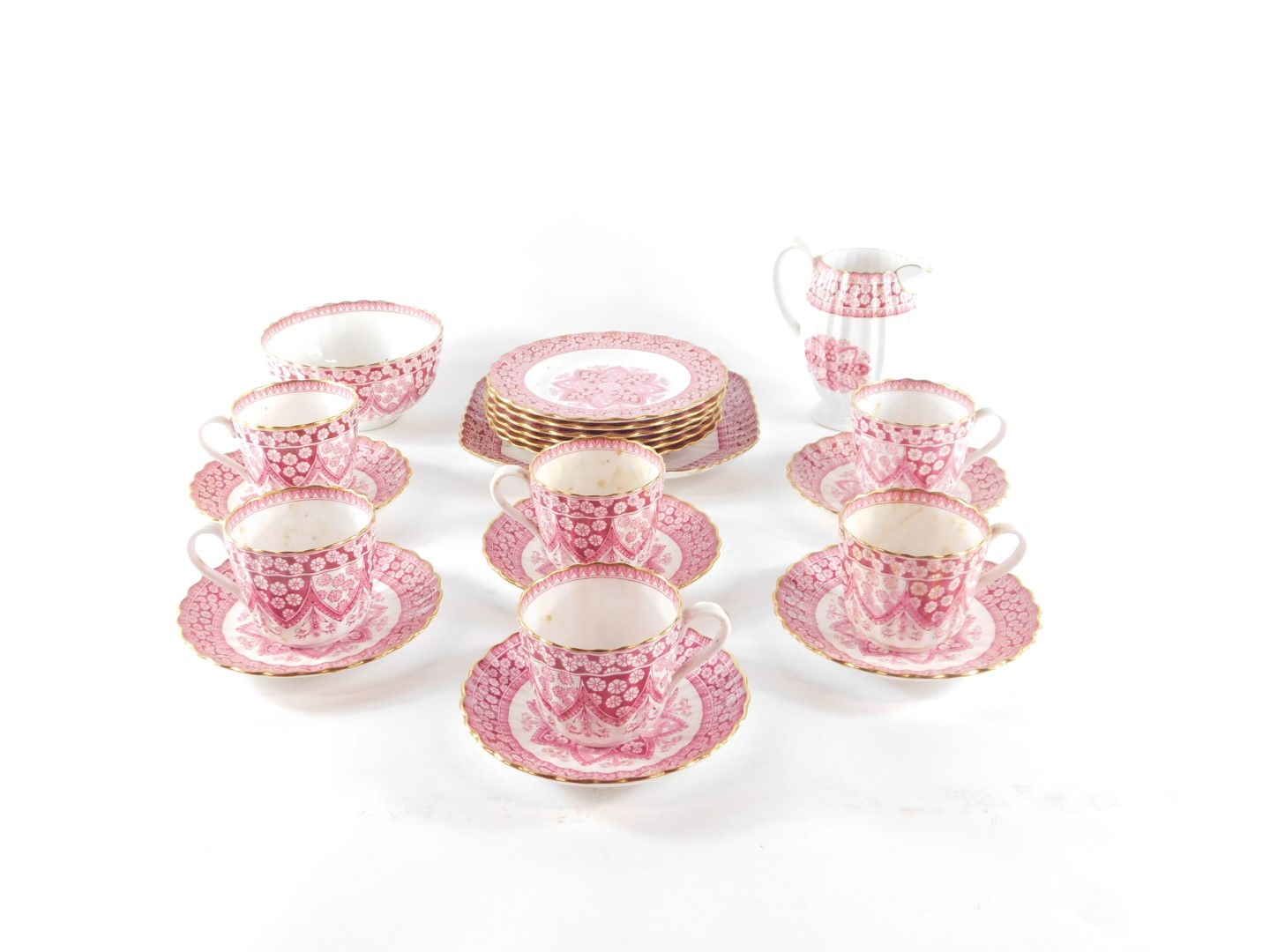 A Copeland Spode porcelain part tea service decorated in the Spode's Primrose pattern, pattern no