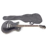 An Antoria Pro-Star left handed electric guitar, Les Paul Style, with black finish, cased.