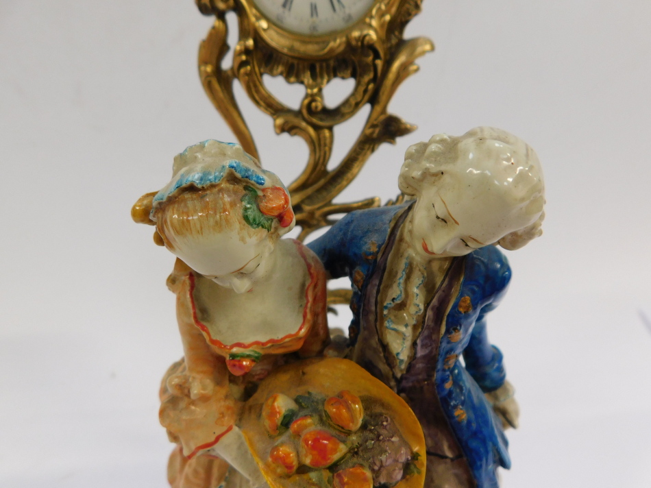 A French 20thC figural mantel clock, enamel circular dial bearing Roman and Arabic numerals, - Image 7 of 10