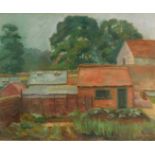 English School (20thC). The Kitchen Garden, Canterbury College, oil on canvas board, 40cm high,