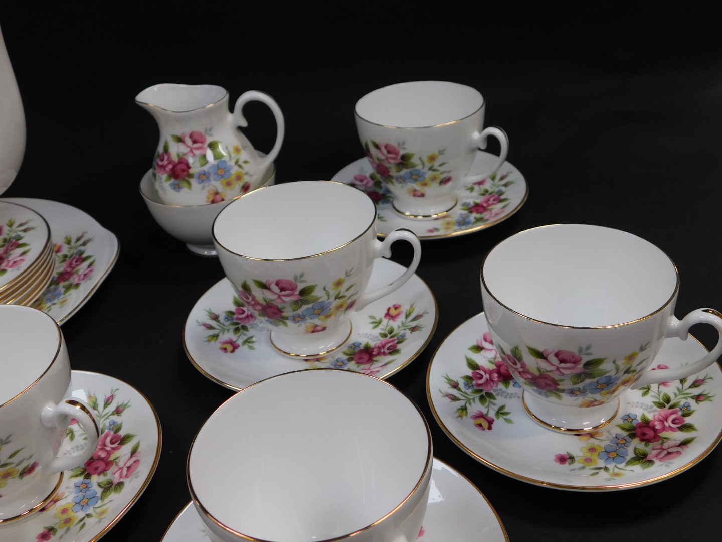 A Marlborough porcelain part tea and coffee service decorated in the June Garland pattern, - Image 2 of 5