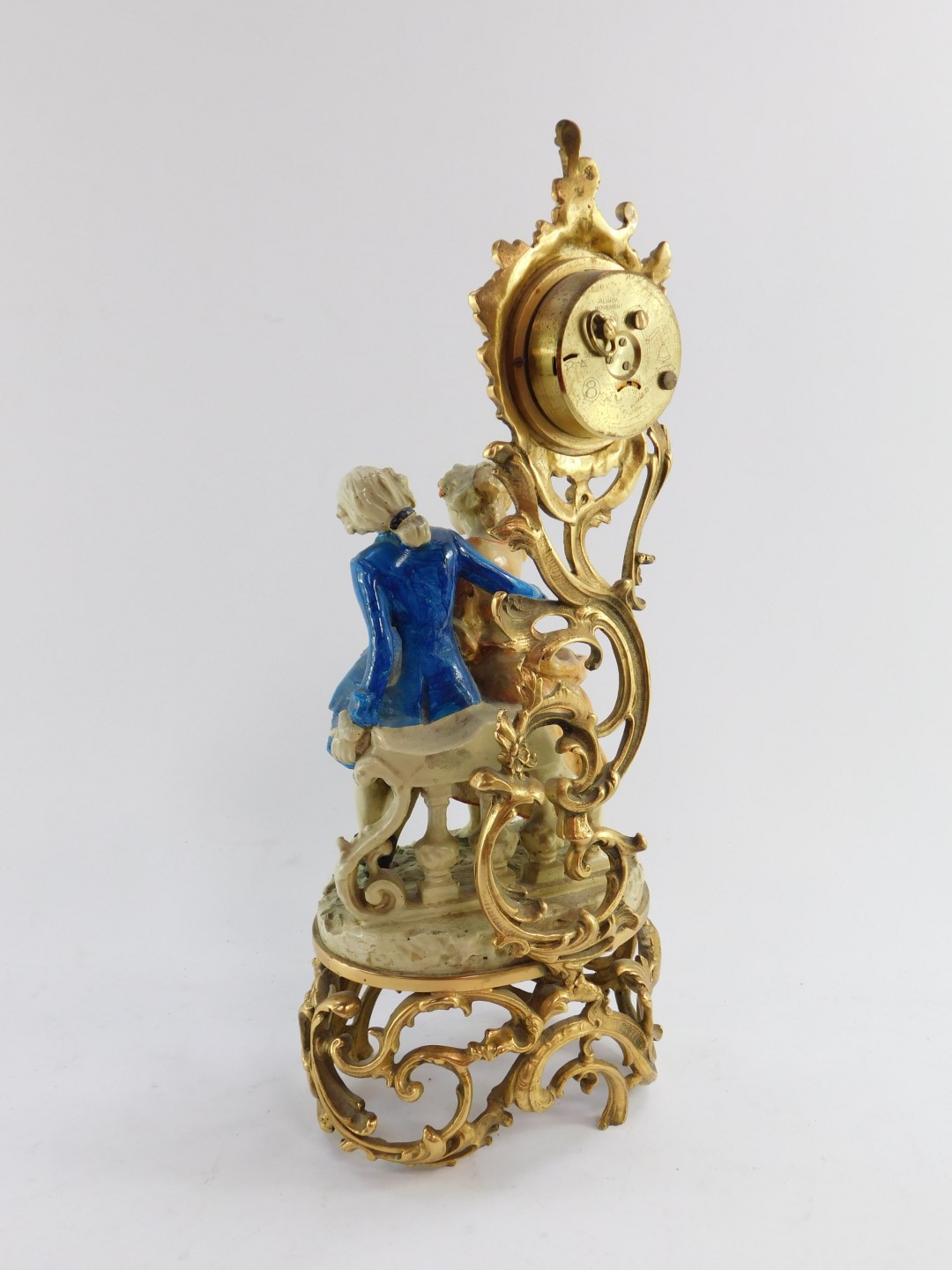 A French 20thC figural mantel clock, enamel circular dial bearing Roman and Arabic numerals, - Image 2 of 10