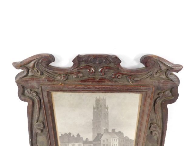 An Art Nouveau picture frame, carved with scrolling leaves, set with a print of the Boston Stump and - Image 3 of 3
