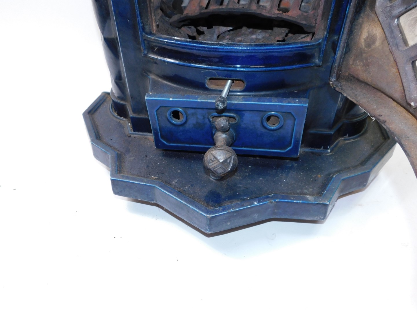 A Deville & Cie of Charleville cast iron and blue enamel Cristal wood burning stove, c1920, with a - Image 3 of 4