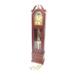 A Billi B mahogany cased grandmother clock, the brass break arch dial with astronomical date