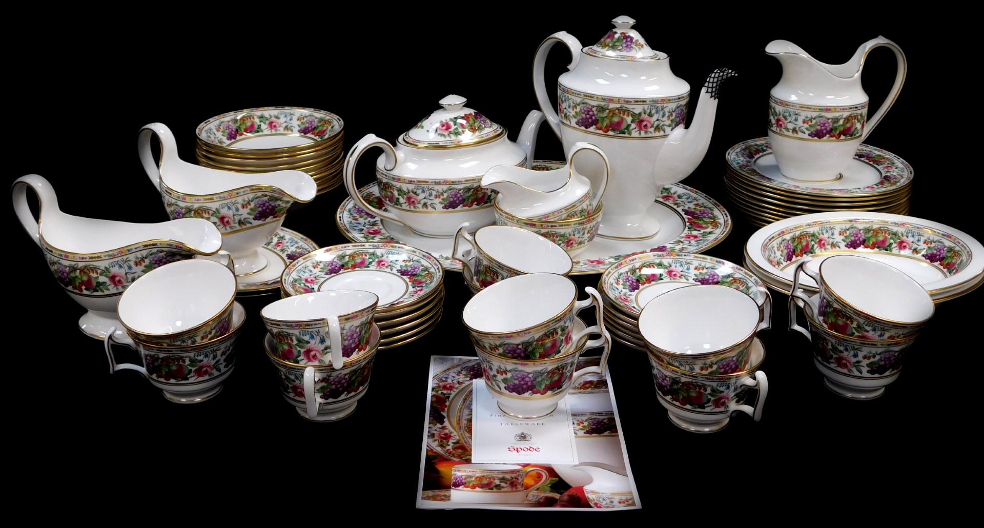 A Spode porcelain part tea dinner and coffee service decorated in the Provence pattern, comprising
