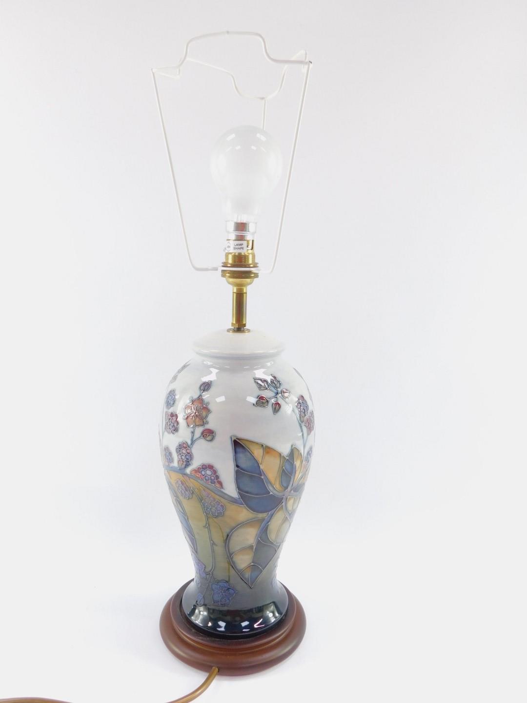 A Moorcroft Pottery table lamp decorated in the Blackberry Bramble pattern, of baluster form, raised - Image 3 of 4