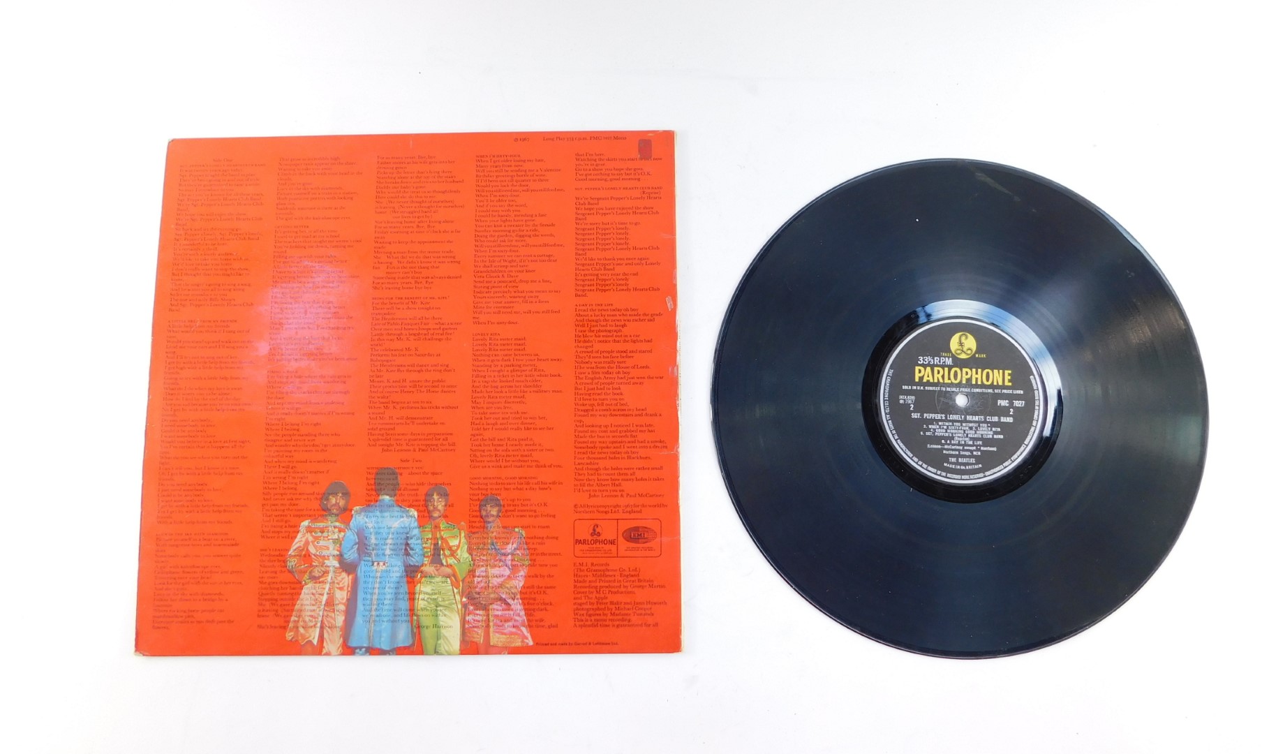 A Beatles Sgt Pepper's Lonely Hearts Club Band vinyl LP album, PMC7027, with card insert, 1967. - Image 2 of 3