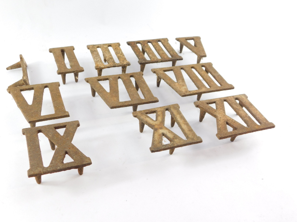 A set of eleven cast iron Roman numerals, I - XII, X lacking. - Image 2 of 2