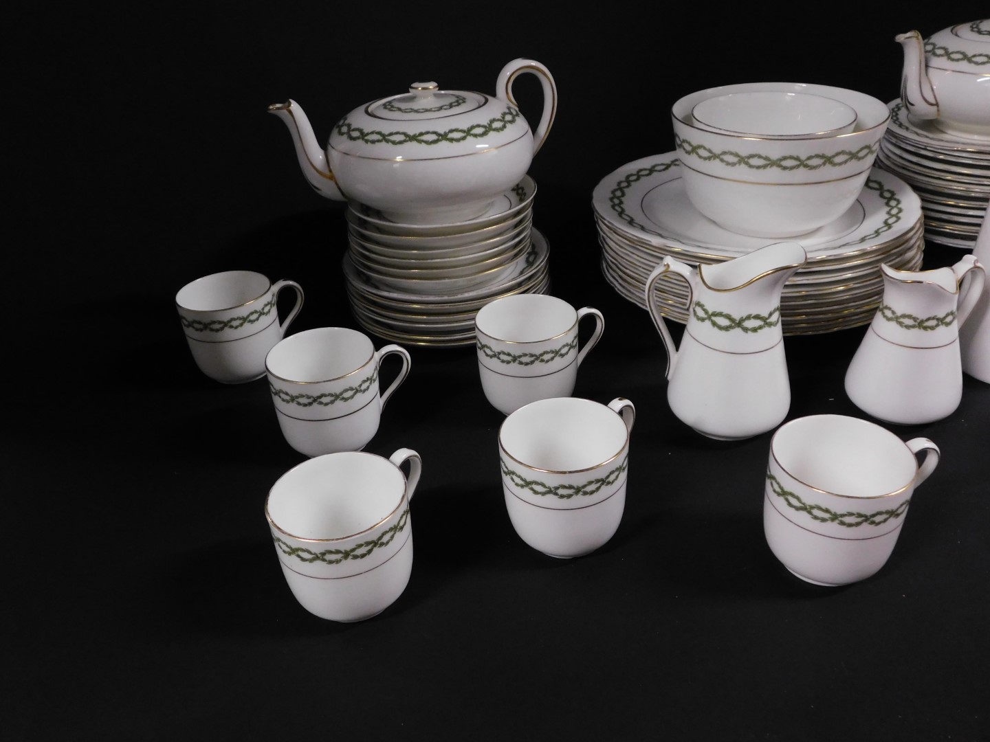 A Royal Doulton early 20thC porcelain tea and coffee service, decorated with a band of green - Image 4 of 5