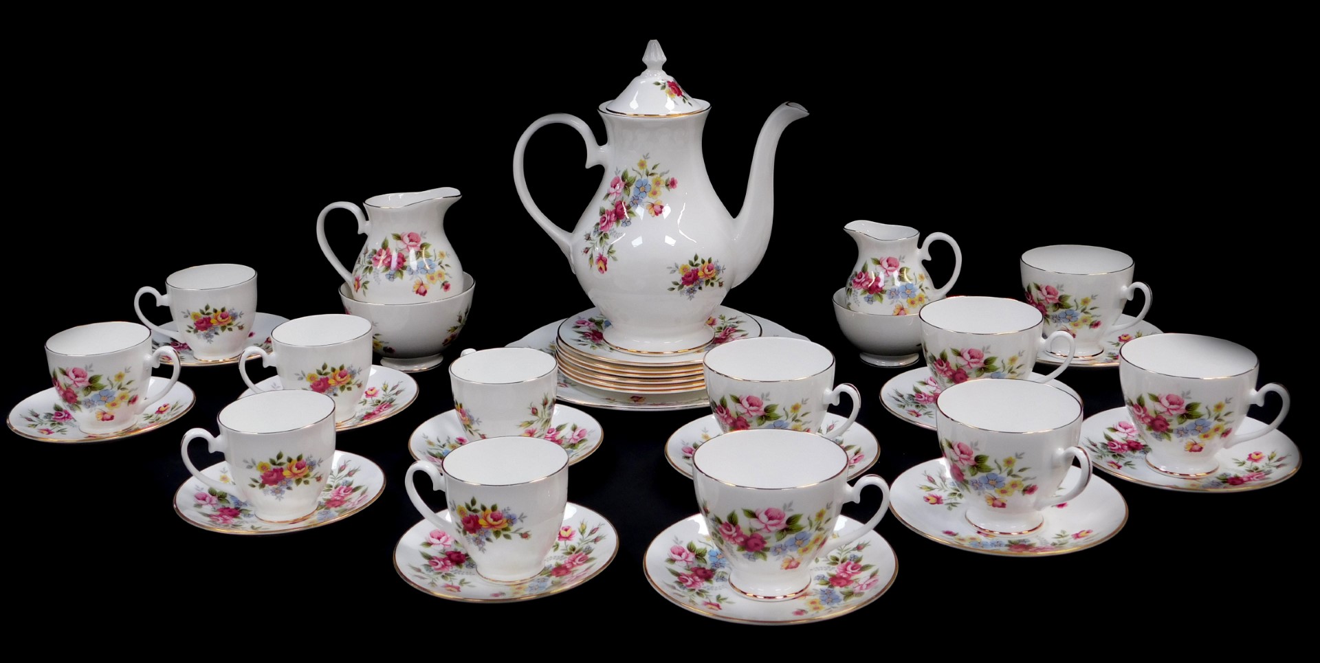 A Marlborough porcelain part tea and coffee service decorated in the June Garland pattern,