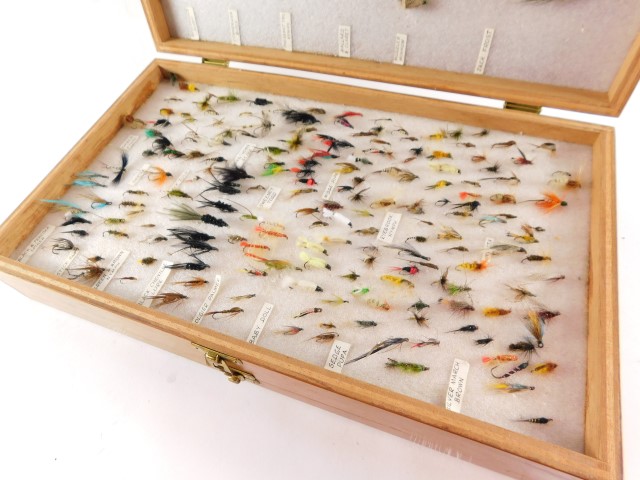 A large double plywood fly box, and a selection of various flies. - Image 6 of 6