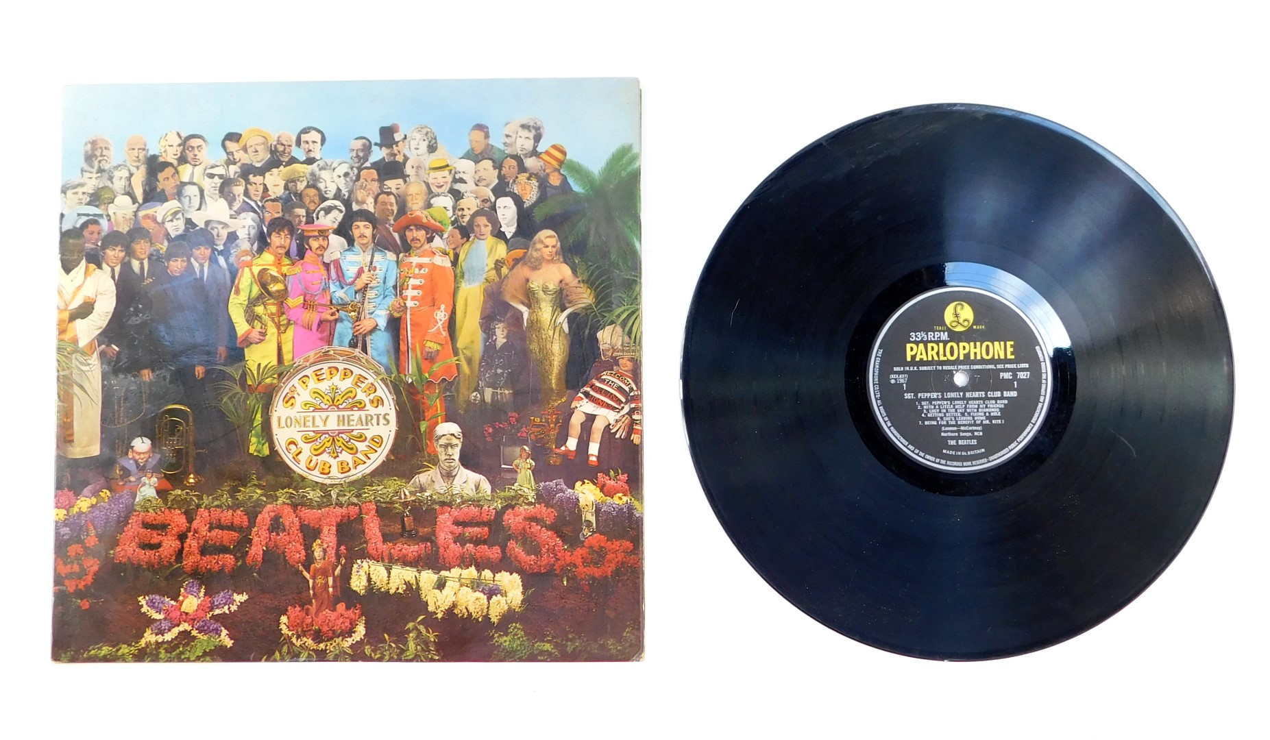 A Beatles Sgt Pepper's Lonely Hearts Club Band vinyl LP album, PMC7027, with card insert, 1967.