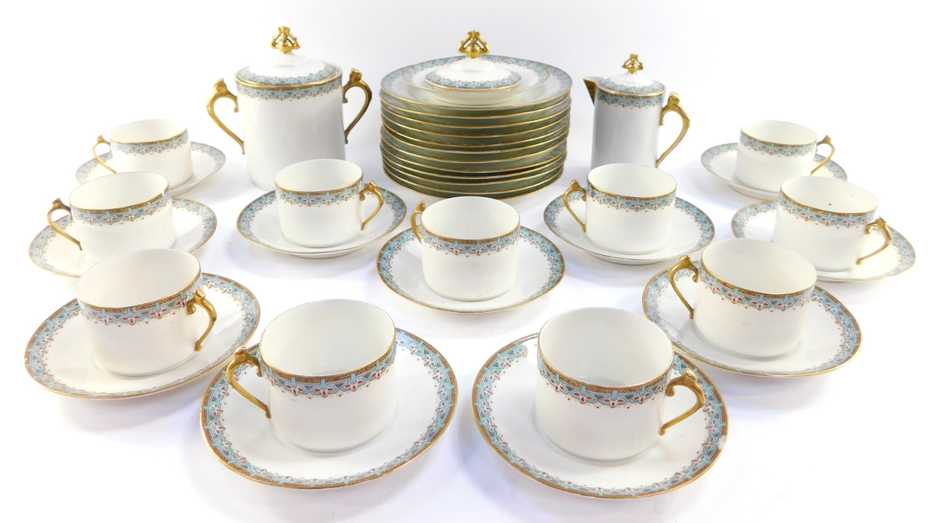 A Limoges early 20thC porcelain coffee service, comprising coffee pot lid, covered cream jug and