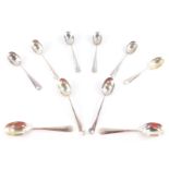 A set of ten George V silver rat's tail teaspoons, some monogram engraved, Sheffield 1922, 4.91oz.