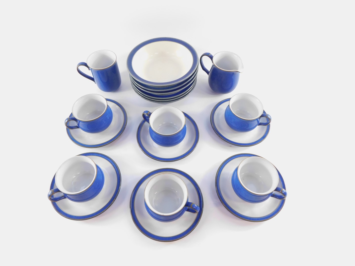 A group of Denby Pottery decorated in the Imperial Blue pattern, comprising six tea cups and - Image 2 of 3