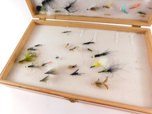A large double plywood fly box, and a selection of various flies. - Image 3 of 6