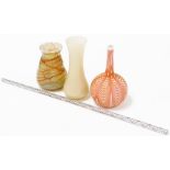 Four items of glassware, to include a part Victorian multicoloured twist walking cane, 46cm long, an