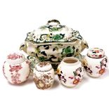 A group of Masons china wares, of varying patterns, to include the Fruit Basket jar and cover, the F