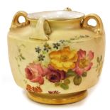 A Royal Worcester blush ivory pot pourri jar, decorated with pink and blue sprays of flowers, and ro