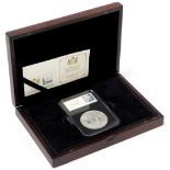 A US silver Morgan dollar Philadelphia collectors coin, with certificate of provenance, case and box