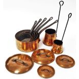 Various copper wares, to include a graduated set of five copper saucepans, signed Perre Vergres, wit