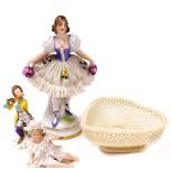 A group of ceramics, to include a Cath Dainty crinoline figure of a lady in ballerina type dressing