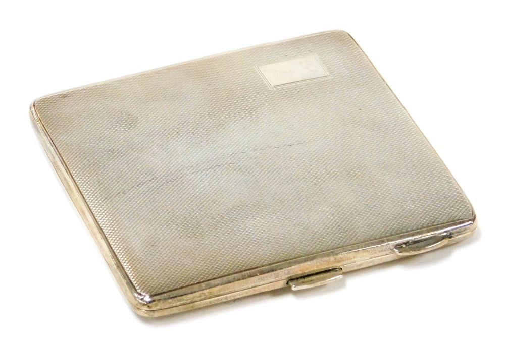 A George VI silver cigarette case, with engine turned decoration and rectangular initialled panel, m