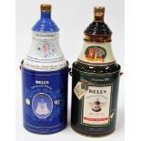 Two Bells Old Scotch Whisky decanters, Christmas 1991 and 4th August 1990 to Commemorate the 90th Bi