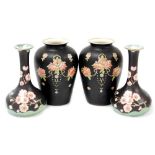 A group of Crown Devon wares, to include a pair of Crown Devon vases with rose decoration, and two a