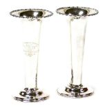 A pair silver plated stem vases, one engraved Harmston Show Class 41 Cart Filly 2 years awarded to M