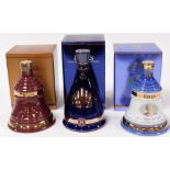 Three Bells Scotch Whisky decanters, comprising August 4th Celebration of 100 years of Queen Elizabe