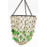 An early 20thC chandelier, with green and clear glass faceted lustre drops, 15cm diameter.