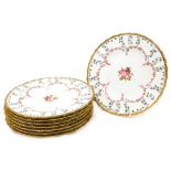 A set of Royal Crown Derby pink roses pattern side plates, each with gilt banding, stamped in red Ro