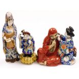 Three various early 20thC porcelain figures, comprising a standing Chinese lady holding scroll, poly