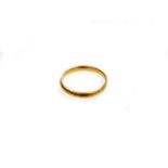 A 22ct gold wedding band, of plain design, makers stamp HA, London, undated, ring size S½, 4g.