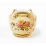 A Royal Worcester blush ivory pot pourri jar, decorated with pink and blue sprays of flowe