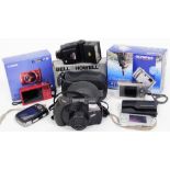 A quantity of modern cameras and effects, to include a Cannon Powershot SX600HS, an Olympus Tough 80