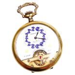 A Hebdomas Limited Switzerland pocket watch, with white enamel dial with numbers raised in blue and