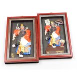 A pair of modern Chinese wall art pictures, each depicting characters from the Peking Opera, in rais