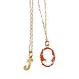 A 9ct gold cameo necklace, the oval cameo depicting a maiden with flowing locks, and an additional p