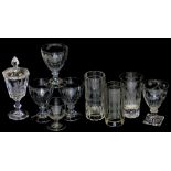 A group of various etched glassware, to include a Villeroy and Boch commemorative goblet and lid, a