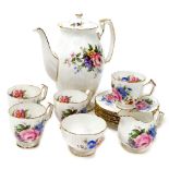 An Aynsley part tea service, in floral pattern with roses and other flowers, comprising tea pot, mil