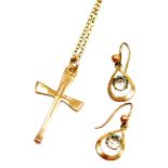 A 9ct gold crucifix pendant and chain, the pendant with inner marked cross on shaped ends, on a fine