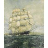 J.F. Peth. Ship in rough seas, oil on board, 28cm x 25cm, in gilt frame.
