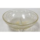 A Lalique Coquilles pattern glass bowl, shaped with four shells on feet in outer decoration, signed