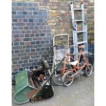 Various outdoor effects, to include at Atco push along mower, two bicycles and two step ladders. (5)