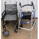 Various mobility aids, to include a collapsible wheelchair, walker and aluminium frame walker. (3)