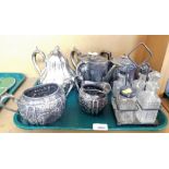 Various silver plated wares, to include a Walker and Hall silver plated sugar bowl and milk jug, a
