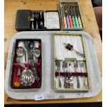 A group of silver plated and other wares, to include cased cake forks, serving spoons, butter knives